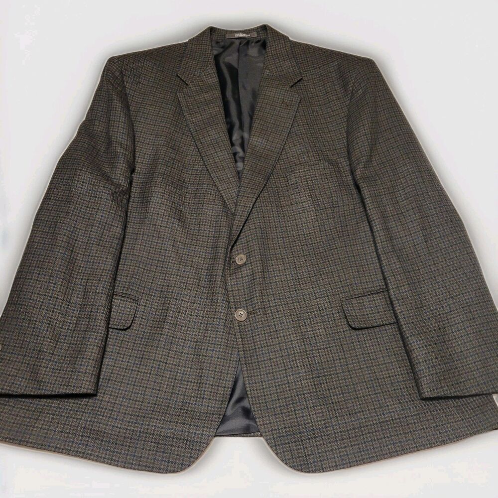 Croft and Barrow Men's Lambswool Brown Checkered Sport Coat Blazer Jacket 50 R